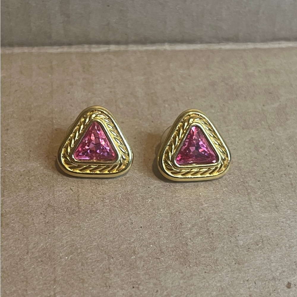 Gold and Pink Triangle Earrings